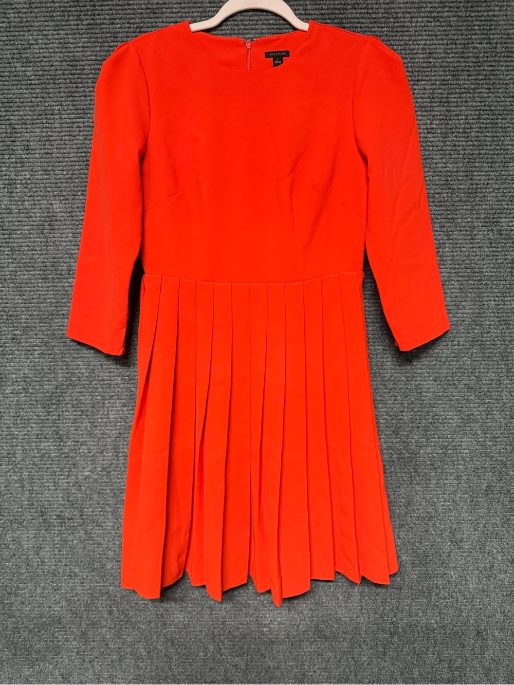 Ann Taylor Bright Red Pleated Fit-and-Flare Dress